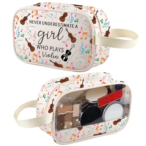 Violin Makeup Bag - Cotton Linen Cosmetic Organizer for Violinists