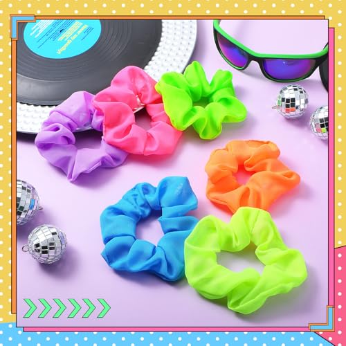 48 Pcs Neon Hair Scrunchies Bulk for Women - 80s Style Elastic Hair Accessories