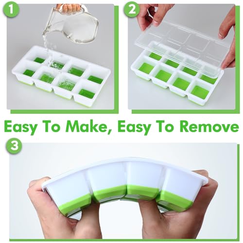 Jrisbo Stackable Silicone Ice Cube Trays with Lid - 2 Pack for Easy Release