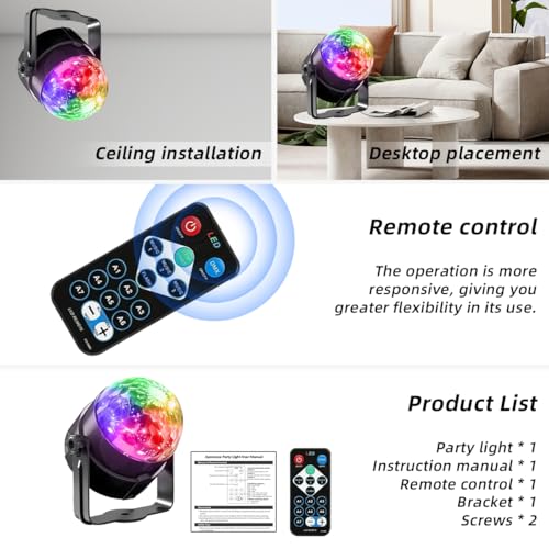 7-Mode LED Disco Ball Lights - Sound Activated with Remote Control (2-Pack)