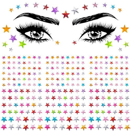 OIIKI Colorful Star Face Gem Stickers - 352pcs Rhinestones for Makeup