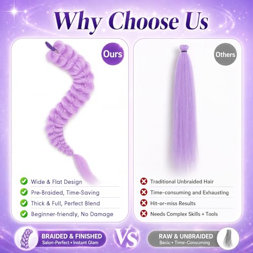 Light Purple with Silver Tinsel 30 Inch Braiding Hair Ponytail Extensions for Cosplay & Halloween