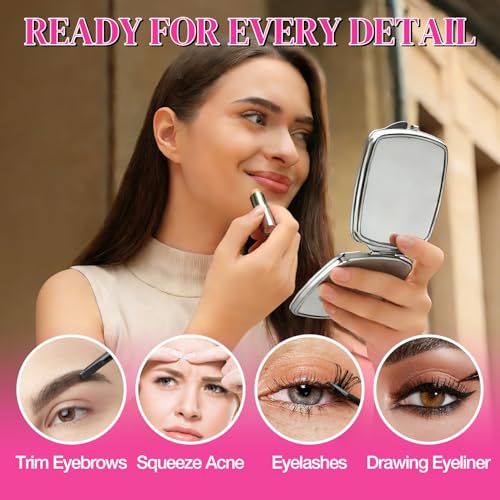 Stainless Steel Pocket Mirror - Portable Travel Compact with Snap Closure