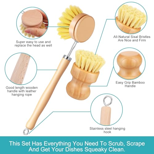 KongTiva 9-Piece Bamboo Dish Brush Set - Eco-Friendly Cleaning Tools