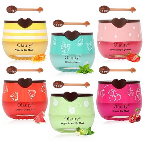 Honey Lip Balm Set - 6 PCS Moisturizing Lip Mask with Natural Extracts - Flavors: Strawberry, Watermelon, Apple Lime, Cherry, Mint