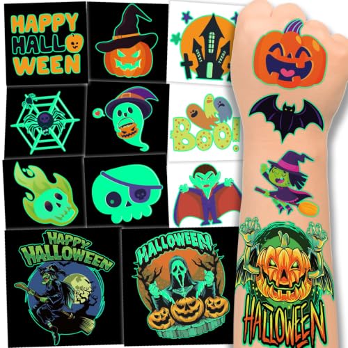 Glow in the Dark Halloween Temporary Tattoos for Kids - 340 Pack