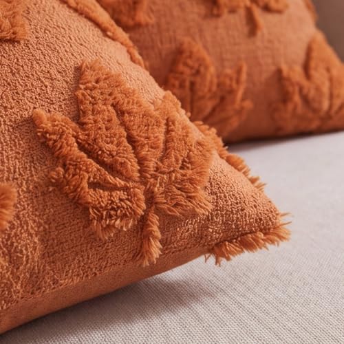 Set of 2 Orange Maple Leaf Pillow Covers 18"x18" for Fall Decor