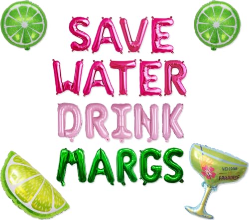 Save Water Drink Margs Balloon Banner with Margarita Glass & Limes