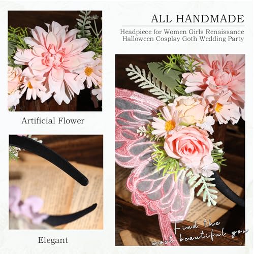 Pink Butterfly Fairy Headband with Wings - Floral Crown for Cosplay