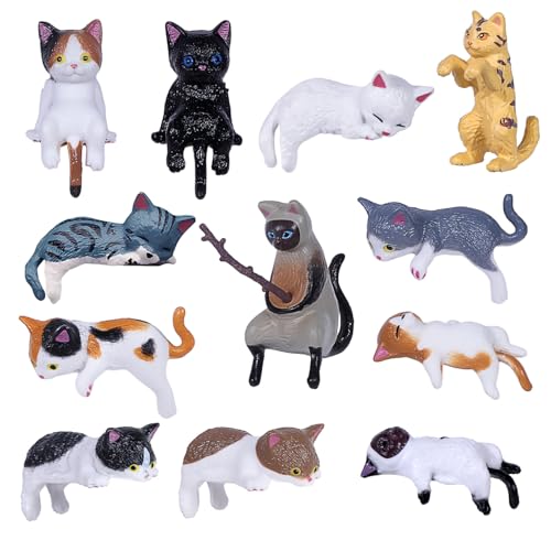 12 Mini Resin Cat Figurines Set - Cute Collectible Decor for Home & Office