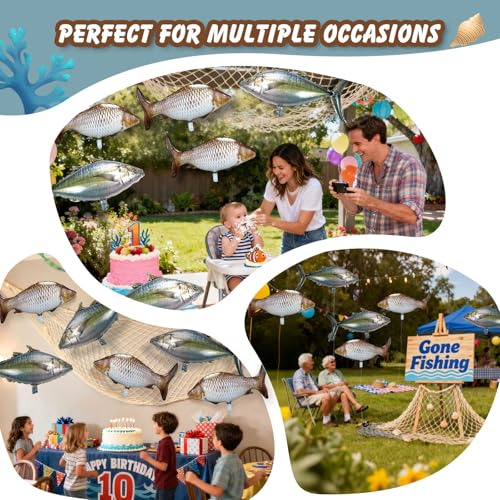 7pc Fishing Balloon Set with Net - Carp & Tuna Foil Balloons