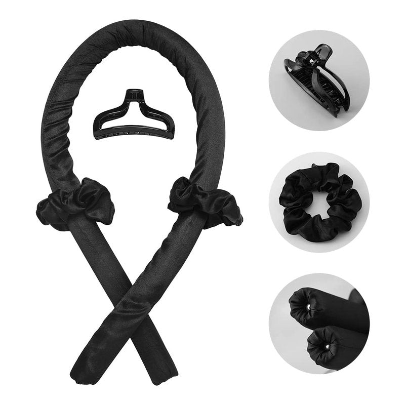 Heatless Curling Rod Headband - No Heat Silk Ribbon Hair Roller for Soft Waves | Overnight DIY Styling Tool (Black)