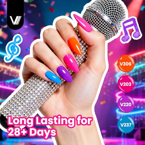 VANREESA Neon Night Gel Nail Polish Set - Bright Colors with Base & Top Coats, 24 Pieces