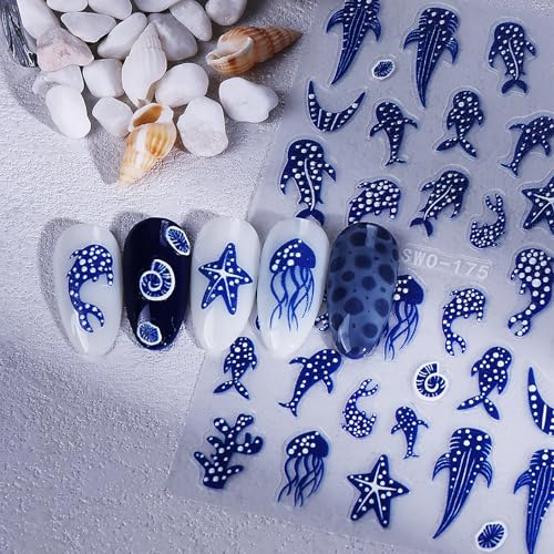 GRITOSE V8 Ocean Marine Life Nail Art Stickers 6 Sheets Summer Beach Decals