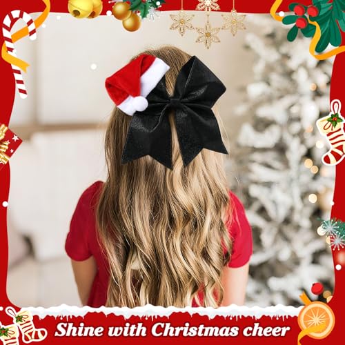 DEEKA Black Glitter Santa Hat Cheer Bow 7" Holiday Hair Accessory for Girls Women
