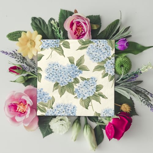 40 Floral Napkins - Blue & White Vintage Party Supplies
