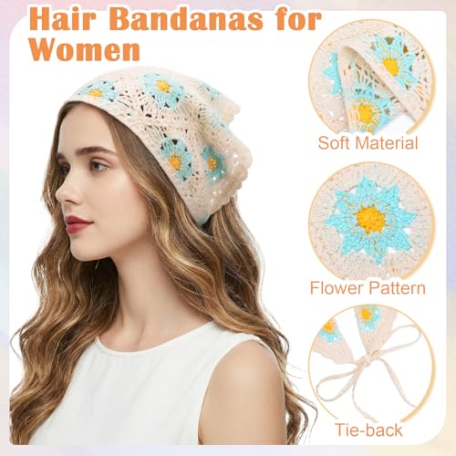 JATEBI 6-Pack Crochet Hair Bandanas for Women – Green, Versatile Head Scarf & Headband