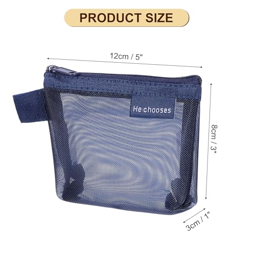 uxcell Dark Blue Mini Zipper Mesh Makeup Bag 3" x 5" - 5Pcs