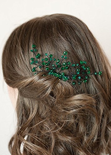 Green Crystal Hair Comb for Bridal & Vintage Wedding, Handmade