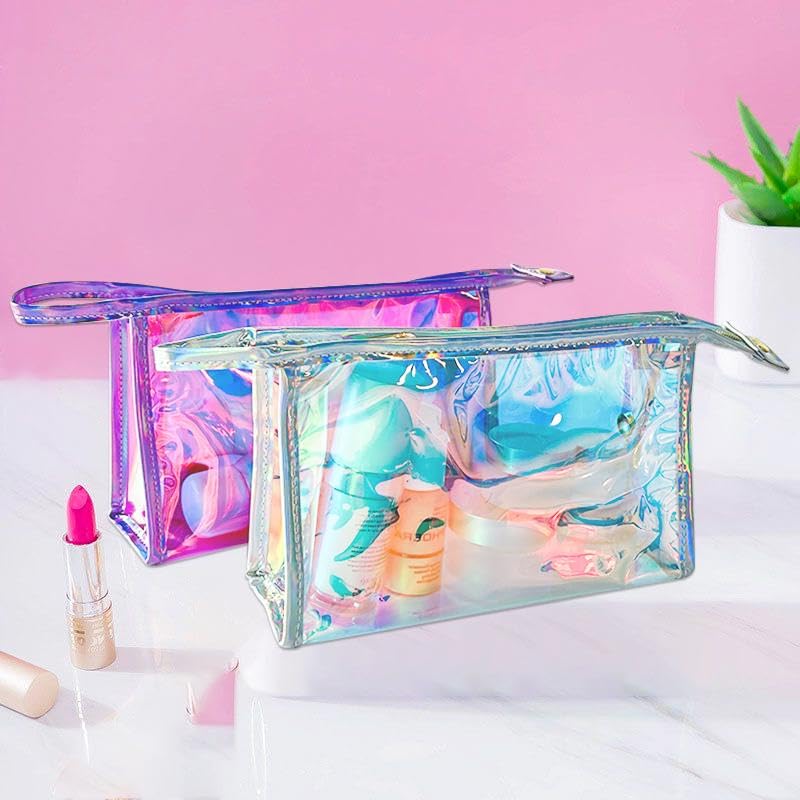 White Iridescent Holographic Makeup Organizer Bag - 5PCS