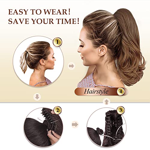 SOFEIYAN 13 Inch Curly Ponytail Extension Clip-In Ash Brown to Blonde