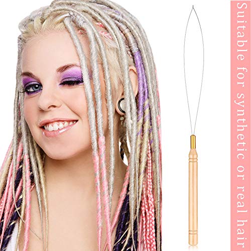 10 Pcs Hair Extension Loop Needle Kit with Wooden Handle