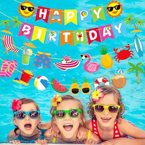 Beach Birthday Banner Set - 4Pcs Tropical Luau Party Decorations