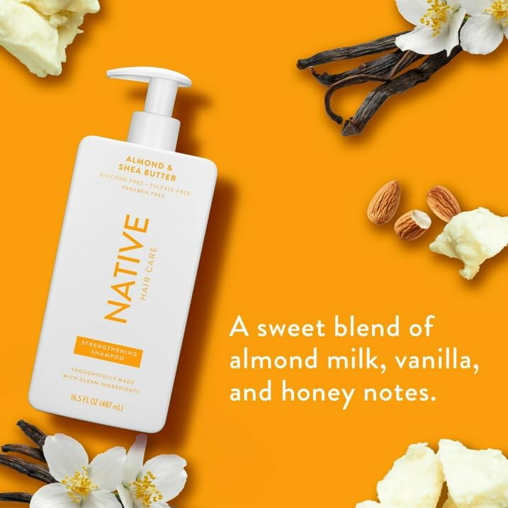 Native Strengthening Shampoo - Almond & Shea Butter, Sulfate & Paraben Free | 16.5 oz with Pump