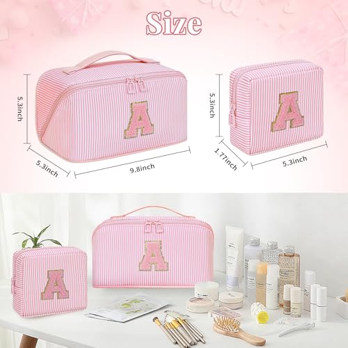 Personalized Pink Initial Makeup Bag Set for Women - K
