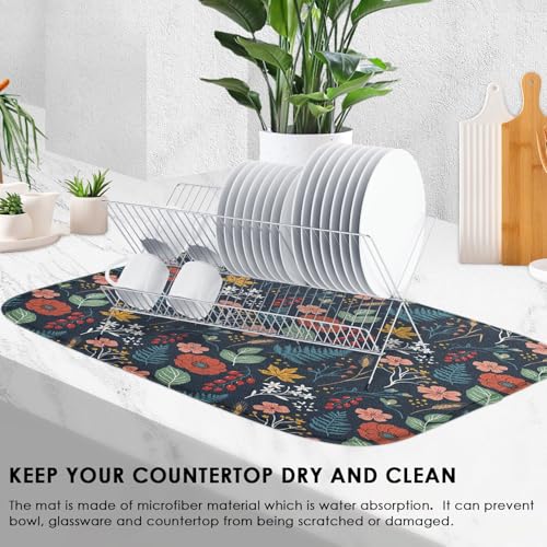 Sanwarm Absorbent Dish Drying Mat - 16" x 18" Floral Design