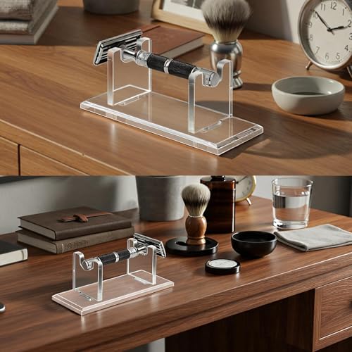 Acrylic Men's Razor Stand Holder, Dual Organizer for Grooming Supplies