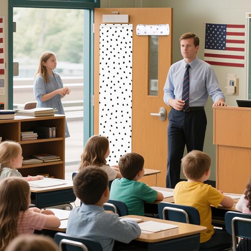 2-Pack Black Polka Dot Classroom Door Window Covers - 47x11in