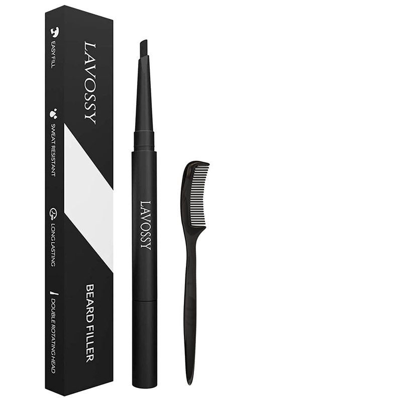 LAVOSSY Beard Pencil - Long Lasting and Easy to Use Beard Pen with Blending Brush for Natural, Water/Sweat Proof Results (Light Brown, 1 Count)