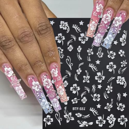 Hibiscus Flower Nail Stickers - 6 Sheets Self-Adhesive Tropical Decals