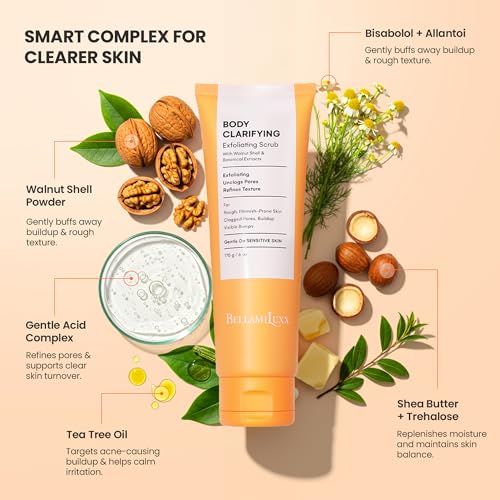 BellamiLuxx Body Acne Treatment Scrub for Back, Chest & Thighs - Natural Exfoliant for Sensitive Skin