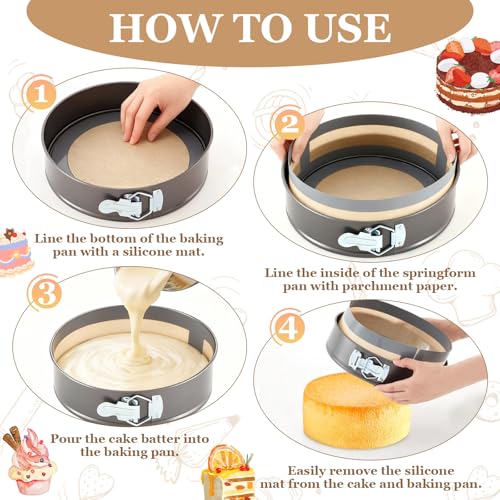 Silicone Baking Mat Set for Springform Pans - 3 Sizes & Brush