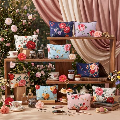 Kacctyen 9-Piece Vintage Floral Cosmetic Bag Set for Travel