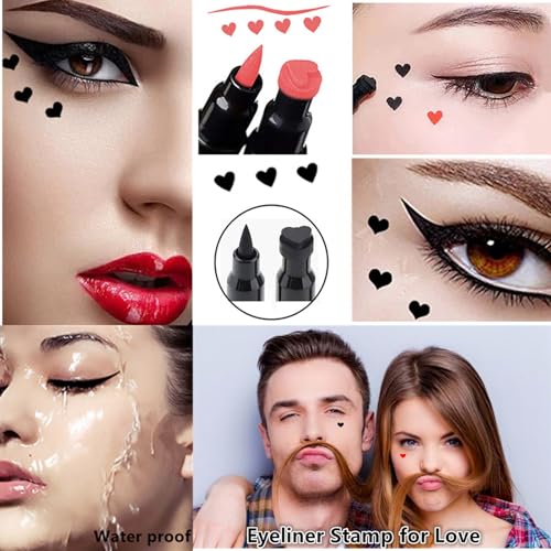 Go Ho Black & Red Heart Eyeliner Stamp Dual-Ended, Waterproof Liquid Liner – 2 PCS