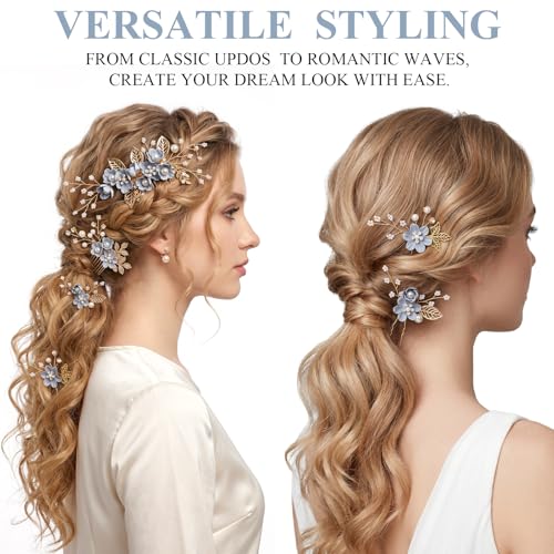 NUOBESTY Bridal Hair Comb and Pins Set - Floral Rhinestone Hair Accessories