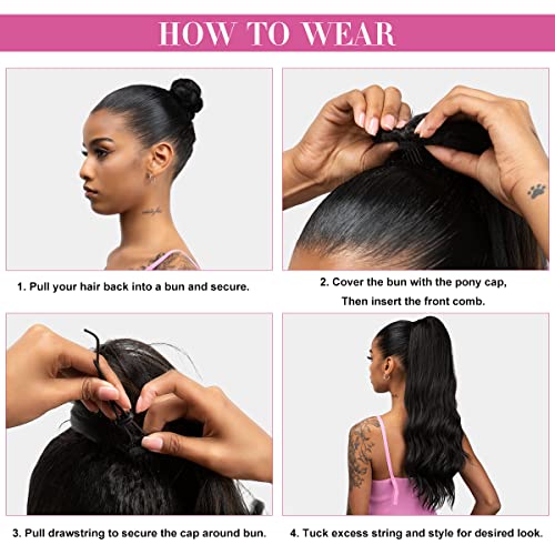 YUMOREAL Off Black 22 Inch Synthetic Drawstring Ponytail Hair Extension for Women