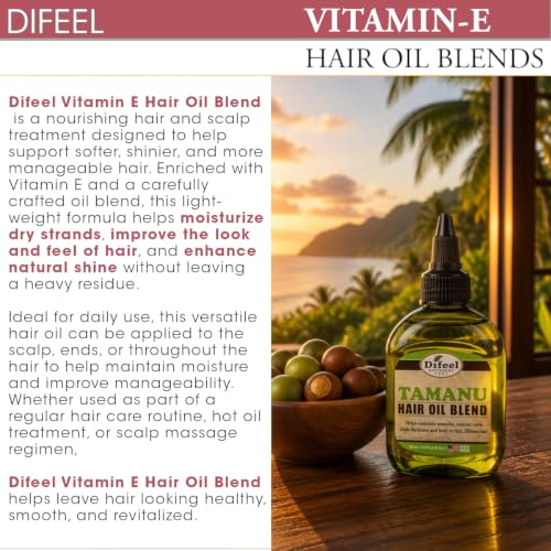 Difeel Vitamin E Hair Oil Blend - Nourishing 2.5 oz
