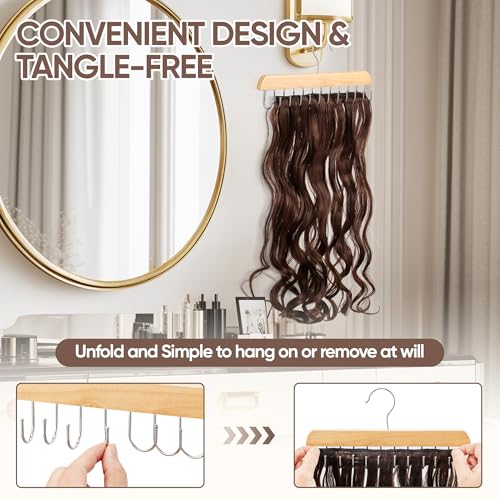 Wood Hair Extension Holder Hanger 2 Pack - Tangle-Free Storage Organizer