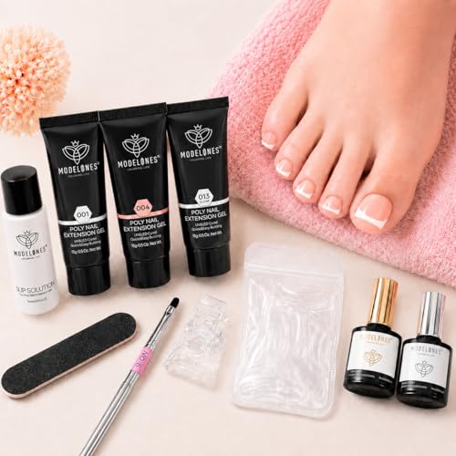 Modelones Poly Gel Nail Kit - Clear, White, Apricot with Slip Solution