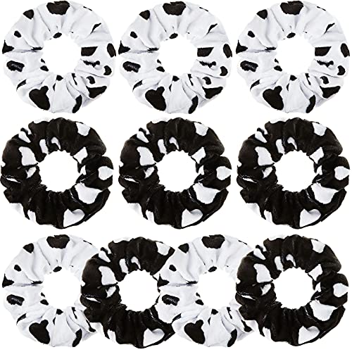 Xinnun 10 Pcs Cow Print Hair Ties White & Black Cow Pattern Elastic Hair Bands