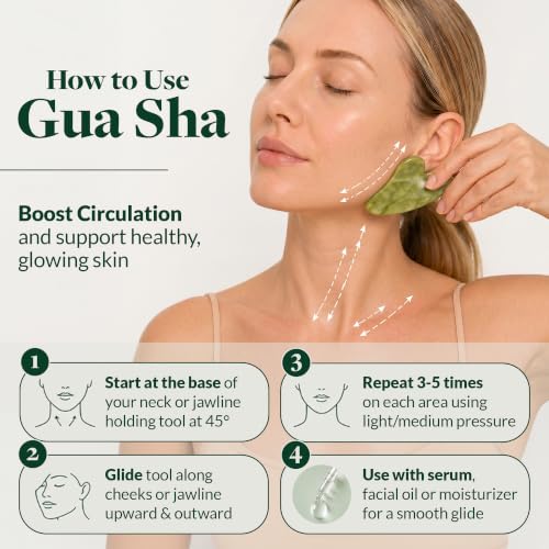 R.E.M Spring Jade Roller & Gua Sha Set for Face, Anti-Aging, Puffiness & Wrinkles