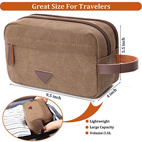 Mactso Men's Vintage Canvas Leather Travel Toiletry Bag - Coffee