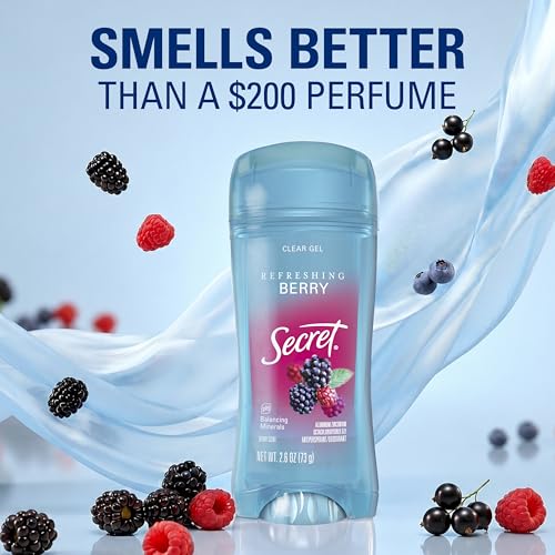 Secret Fresh Antiperspirant Deodorant for Women, 72hr Breathable Sweat & Odor Protection, Instant Freshness & Gentle, PH Balancing Minerals, Clear Gel, Refreshing Berry Scent, 2.6 oz (Pack of 2)