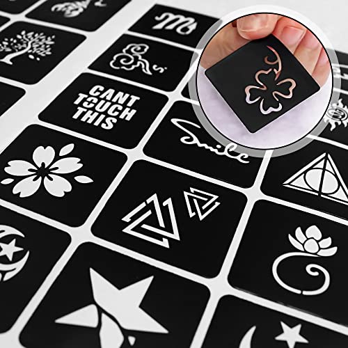 Reusable Henna Tattoo Stencils Set for Women & Kids - 350+ Designs Airbrush Templates