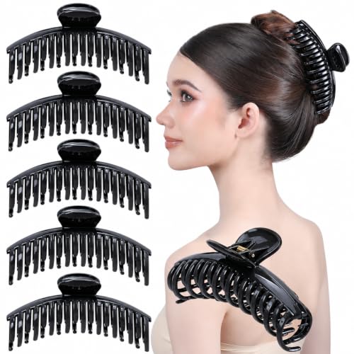 RC ROCHE Large Black Double Tooth Claw Hair Clips 6 Pack Extra Large