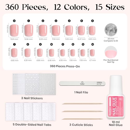 Beetles Press On Nails Kit - Caramel Drift E - 360PCS Short Square Fake Nails